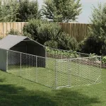 Canisa de exterior cu alergare 6x2x1,5 m otel galvanizat GartenMobel Dekor