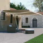 Copertină automată cu senzor vânt & LED, crem, 600x300 cm GartenMobel Dekor