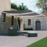 Copertină automată cu senzor vânt&LED, albastru/alb, 600x300 cm GartenMobel Dekor