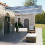 Copertină autonomă retractabilă automat albastru&alb 600x350 cm GartenMobel Dekor