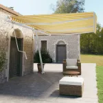Copertină autonomă retractabilă automat galben&alb 600x350 cm GartenMobel Dekor
