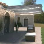 Copertină retractabilă manual LED, albastru și alb, 600x350 cm GartenMobel Dekor