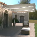 Copertină retractabilă manual cu LED, crem, 600x350 cm GartenMobel Dekor