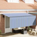 Cortina Retractabilă Albastru și Alb 400 x 200 cm GartenMobel Dekor