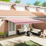 Cortina Retractabilă Manual Roșu și alb 500 ×350 cm țesătură GartenMobel Dekor