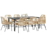 Set de sufragerie de grădină de 9 piese sticlă poliratan maro GartenMobel Dekor