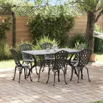 Set de masă pentru grădină 7 pcs Negru Aluminiu GartenMobel Dekor