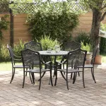 Set de masă pentru grădină 7 pcs Negru Aluminiu GartenMobel Dekor