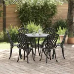 Set de masă pentru grădină 7 pcs Negru Aluminiu GartenMobel Dekor