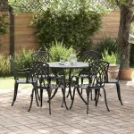 Set de masă pentru grădină 7 pcs Negru Aluminiu GartenMobel Dekor