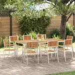 Set dining pentru exterior 9 pcs Maro Lemn Solid de Acacia GartenMobel Dekor