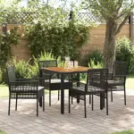 Set de masă pentru grădină 5 pcs Negru poliratan GartenMobel Dekor