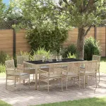 Set de masă pentru grădină 9 pcs Bej poliratan GartenMobel Dekor