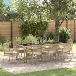 Set de masă pentru grădină 9 pcs Bej poliratan GartenMobel Dekor