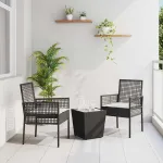 Set Bistro de Grădină 3 pcs Negru poliratan GartenMobel Dekor