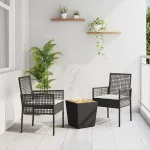 Set Bistro de Grădină 3 pcs Negru poliratan GartenMobel Dekor