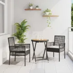 Set Bistro de Grădină 3 pcs Negru poliratan GartenMobel Dekor