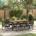 Set de masă pentru grădină 9 pcs Negru poliratan GartenMobel Dekor