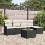 Canapea de exterior cu pernă 6 pcs Negru poliratan GartenMobel Dekor