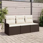 Set de canapea cu pernă 3 pcs Maro și Crem poliratan GartenMobel Dekor