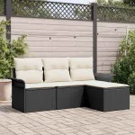 Set de canapea cu pernă 4 pcs Negru și Crem poliratan GartenMobel Dekor