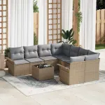 Set de canapele pentru grădină 9 pcs Bej Rattan poli GartenMobel Dekor