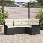Set de canapele pentru grădină cu pernă 4 pcs Negru poliratan GartenMobel Dekor