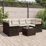 Set de canapele pentru grădină cu pernă 7 pcs Maro poliratan GartenMobel Dekor