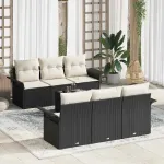 Set de canapele pentru grădină cu pernă 7 pcs Negru poliratan GartenMobel Dekor
