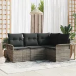 Set de canapele pentru grădină cu pernă 4 pcs Gri poliratan GartenMobel Dekor