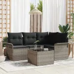 Set de canapele pentru grădină cu pernă 5 pcs Gri poliratan GartenMobel Dekor