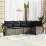 Set de canapele pentru grădină cu pernă 5 pcs Gri poliratan GartenMobel Dekor