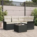 Set de canapele pentru grădină cu pernă 5 pcs Negru poliratan GartenMobel Dekor