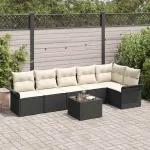 Set de canapele pentru grădină cu pernă 7 pcs Negru poliratan GartenMobel Dekor
