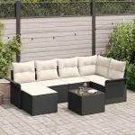 Set de canapele pentru grădină cu pernă 7 pcs Negru poliratan GartenMobel Dekor