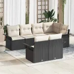 Set de canapele pentru grădină cu pernă 7 pcs Negru poliratan GartenMobel Dekor