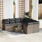 Set de canapele pentru grădină cu pernă 9 pcs Gri poliratan GartenMobel Dekor