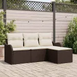 Set de canapele pentru grădină cu pernă 4 pcs Maro Rattan poli GartenMobel Dekor