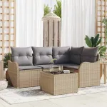Set de canapele pentru grădină cu pernă 5 pcs Bej Rattan poli GartenMobel Dekor