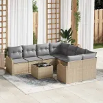 Set de canapele pentru grădină cu pernă 9 pcs Bej poliratan GartenMobel Dekor