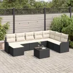 Set de canapele pentru grădină 9 pcs Negru poliratan GartenMobel Dekor