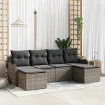 Set de canapele pentru grădină cu pernă 6 pcs Gri Rattan poli GartenMobel Dekor