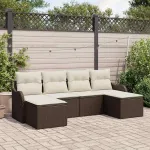 Set de canapele pentru grădină cu pernă 6 pcs Maro Rattan poli GartenMobel Dekor