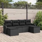 Set de canapele pentru grădină cu pernă 6 pcs Negru Rattan poli GartenMobel Dekor