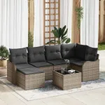 Set de canapele pentru grădină cu pernă 7 pcs Gri Rattan poli GartenMobel Dekor