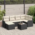 Set de canapele pentru grădină cu pernă 7 pcs Negru Rattan poli GartenMobel Dekor