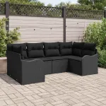 Set de canapele pentru grădină cu pernă 6 pcs Negru Rattan poli GartenMobel Dekor