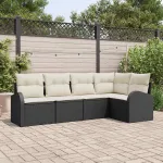 Set de canapea cu pernă 5 pcs Negru Poliester GartenMobel Dekor