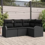 Set de canapele pentru grădină 4 pcs Negru poliratan GartenMobel Dekor
