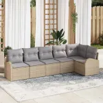 Set de canapele pentru grădină cu pernă 6 pcs Bej Rattan poli GartenMobel Dekor